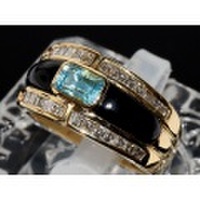 新着【K18YG イエローゴールド】指輪 リング アクアマリン0.82ｃｔ ダイヤモンド0.77ｃｔ オニキス 12.2ｇ 13号 レディース 3064-0