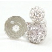 水晶　&　CZ　ボール　デザイン　リング