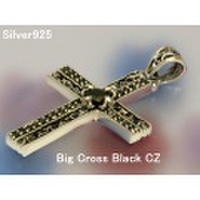 大人仕様でシニア世代にもお勧めのアクセサリー！シルバー925 ブラックCZ入りBIGクロス 透かしペンダント トップ