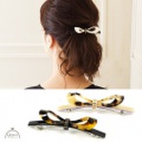 バレッタ　リボンバレッタ　べっ甲風リボンバレッタ　アセテートバレッタ　ブラックバレッタ　べっ甲バレッタ　上品バレッタ　レディースヘアアクセサリー　女性ヘアアクセサリー　シンプルバレッタ　デイリーバレッタ　オフィスヘアアクセサリー　べっ甲　バレッタ