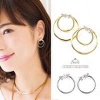 ピアス　サークル　キュービックジルコニア　2WAY チタン　ピアス　ゴールド　シルバー　上品　ピアス　大人可愛い　サークル　モチーフ　レディース　ジュエリー　プレゼント　チタン　１４Kコーティング