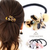 ヘアゴム　フラワー　モチーフ　ビーズ　ヘアアクセサリー　大人可愛い　ヘアゴム　ゴム　ヘアアクセ　シンプル　デイリー　オフィス　エレガント　ピンク　上品　トレンド　ヘアゴム　ヘアアクセ