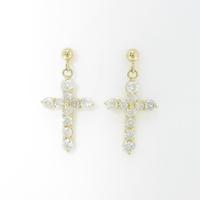 K18YG クロス ダイヤモンドピアス