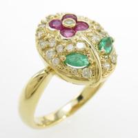 K18YG フラワー カラーストーンリング