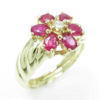 K18YG フラワー ルビーリング