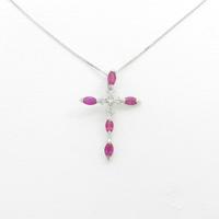 K18WG／K10WG クロス ルビーネックレス