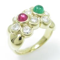 750YG フラワー カラーストーンリング