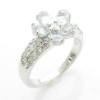 K18WG フラワー アクアマリンリング