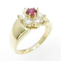 K18YG フラワー ルビーリング