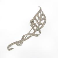 K18WG リーフ ダイヤモンドブローチ