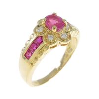 K18YG フラワー ルビーリング