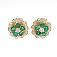 750YG フラワー エメラルドピアス