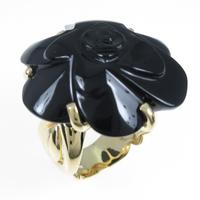 K18YG フラワー オニキスリング