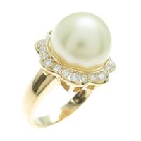 750YG フラワー シロチョウパールリング