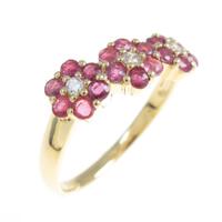 K18YG フラワー ルビーリング