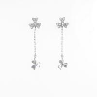 K18WG 2WAY クローバー ダイヤモンドピアス