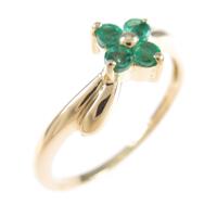 K18YG フラワー エメラルドリング