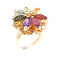 K18YG フラワー カラーストーンリング