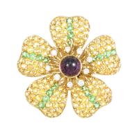 【ヴィンテージ】ティファニー フラワー カラーストーンブローチ