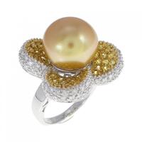 K18WG/K18YG フラワー 白蝶パール リング 12.5mm 拡散処理未検査