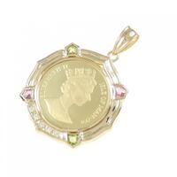 K18YG枠 カラーストーン コイン ペンダント