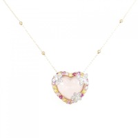 K18PG/K18WG ハート×フラワー×バタフライ カラーストーン ネックレス 拡散処理未検査