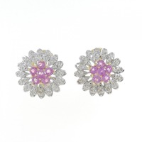 K18YG/K18WG フラワー サファイヤ ピアス 2.11CT 拡散処理未検査