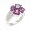 K18WG フラワー ガーネット リング 2.93CT