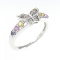 K18WG バタフライ サファイヤ リング 0.19CT 拡散処理未検査