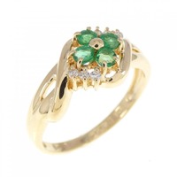 K18YG フラワー エメラルド リング 0.21CT