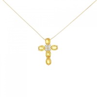 K18YG クロス サファイヤ ネックレス 1.58CT 拡散処理未検査