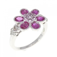 K18WG フラワー カラーストーン リング