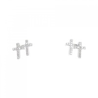 K18WG クロス ダイヤモンド ピアス 0.24CT