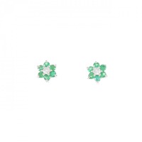 K18WG フラワー エメラルド ピアス 0.32CT