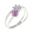 K18WG ハート×フラワー サファイヤ リング 0.25CT