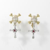 K18YG／K18WG スカル×クロス ルビーイヤリング20％引き