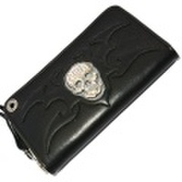 BWL(ビルウォールレザー)　W913 Zipper Flat Black Plain Tribal w/BWL Skull Blue Grey Gator