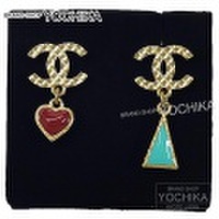 CHANEL シャネル ハート&トライアングル ぶらさがりピアス ゴールドXボルドーXエメラルド A98230 新品