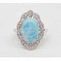 SS ラリマー＆キュービックジルコニア リング