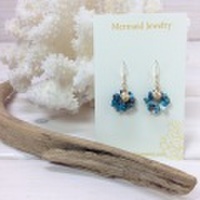 【MermaidJewelry】マーメイドジュエリー*ALL14kgf　シェル＆リングターコイズ（ブルー）/フックピアス