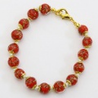 【送料無料】【イタリア製】ベネチアンガラス/ベネチアングラス ブレスレット/ブレス（レッド・オーロ）　0915-BB09