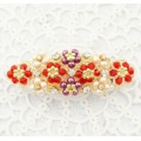 キラキラバレッタ／花　レッド＆パープル