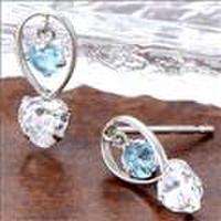 ジェムケリーホワイトゴールドブルートパーズ＆キュービックジルコニアピアス