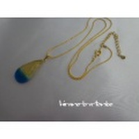 ネックレスTOP蜻蛉玉涙型青と金