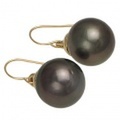 ハワイアンジュエリー / 14Kイエローゴールド　タヒチアンブラックパールフックピアス　12mm