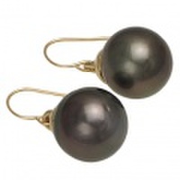 ハワイアンジュエリー / 14Kイエローゴールド　タヒチアンブラックパールフックピアス　12mm