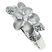 ハワイアンジュエリー / 葉付きプルメリアリング（クリア）