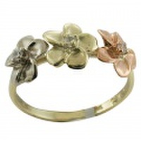 ハワイアンジュエリー 14kゴールド ダイヤスリープルメリアトライカラーリング