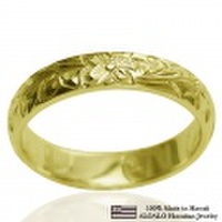 ハワイアンジュエリー オーダーメイド お手軽な1.25mm厚 幅4mm 14金グリーンゴールド バレルリング