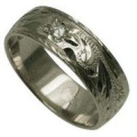 ハワイアンジュエリー オーダーメイド しっかりした1.5mm厚 幅6mm 14金ホワイトゴールド ダイヤモンドフラットリング